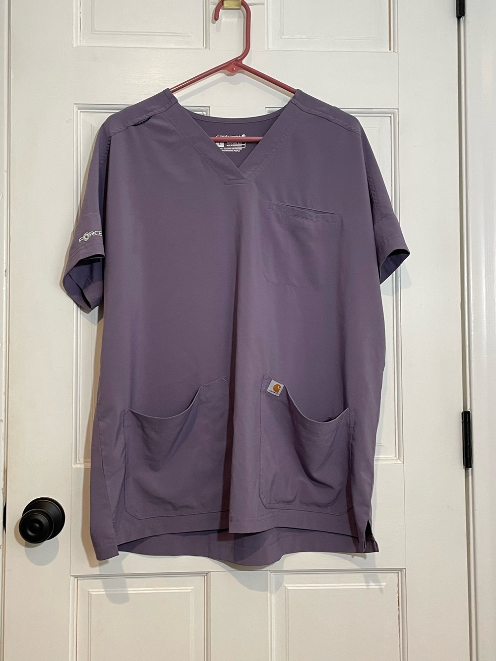 Carhartt Force Scrub Top Women’s Large Purple Modern Fit V-Neck Healthcare